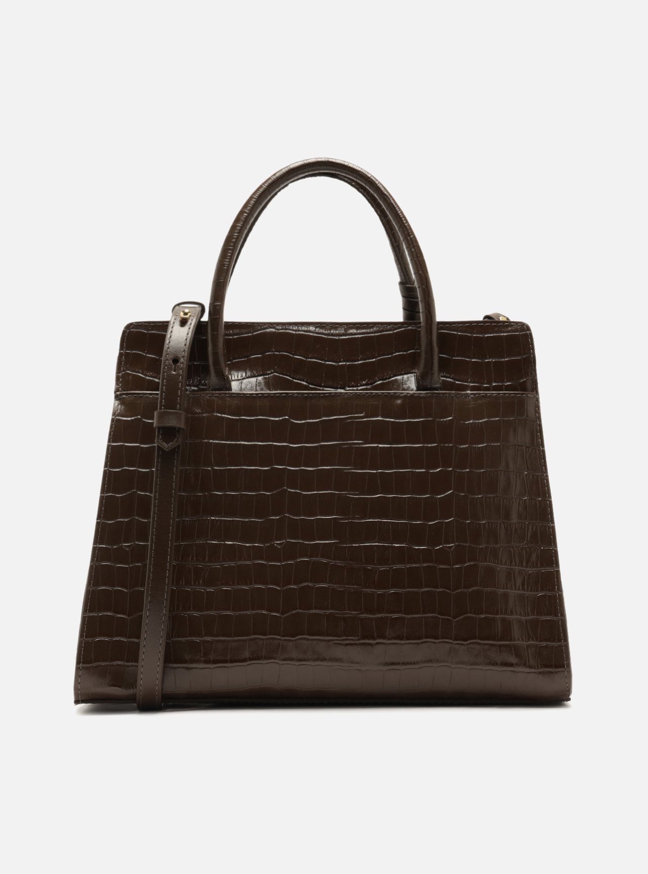 Bolsa Tote Marrom Couro Grande Croco Metais — foto 3