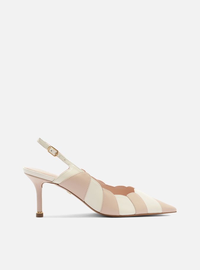 Scarpin Multicolorido Rosa Couro Salto Médio Slingback