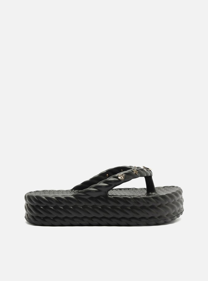 Sandália Preta Flatform Metais Brizza