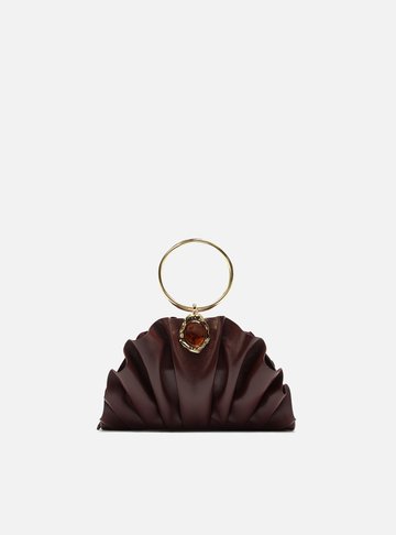 Bolsa Clutch Marrom Couro Pequena Pedra