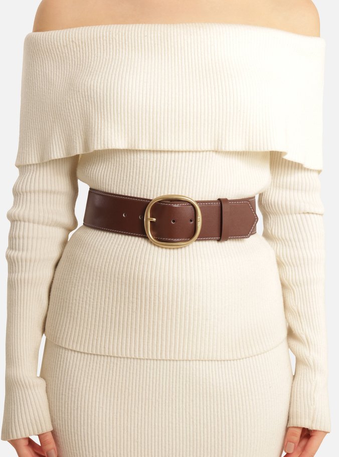 Cinto Marrom Couro Largo Maxi Fivela