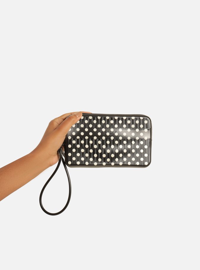 Clutch Média Preta Poá Alça Malu