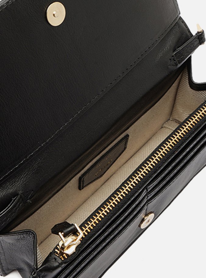 Clutch Preta Couro Croco Pequena Metal
