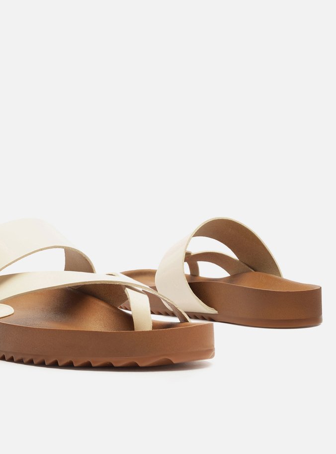 Papete Branca Couro Flatform Tiras Cruzadas