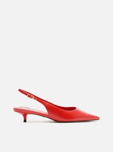 Scarpin Vermelho Couro Salto Kitten Slingback