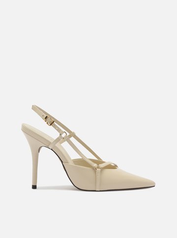 Scarpin Off-White Couro Tiras Bico Fino