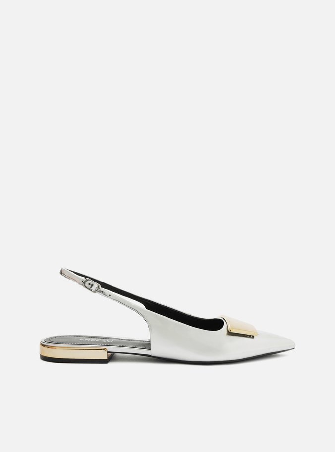 Sapatilha Prata Bico Fino Slingback Aplicação