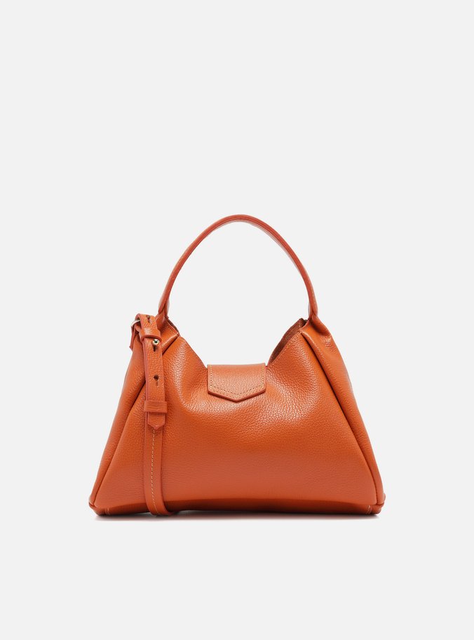 Bolsa Hobo Laranja Couro Média Lapela