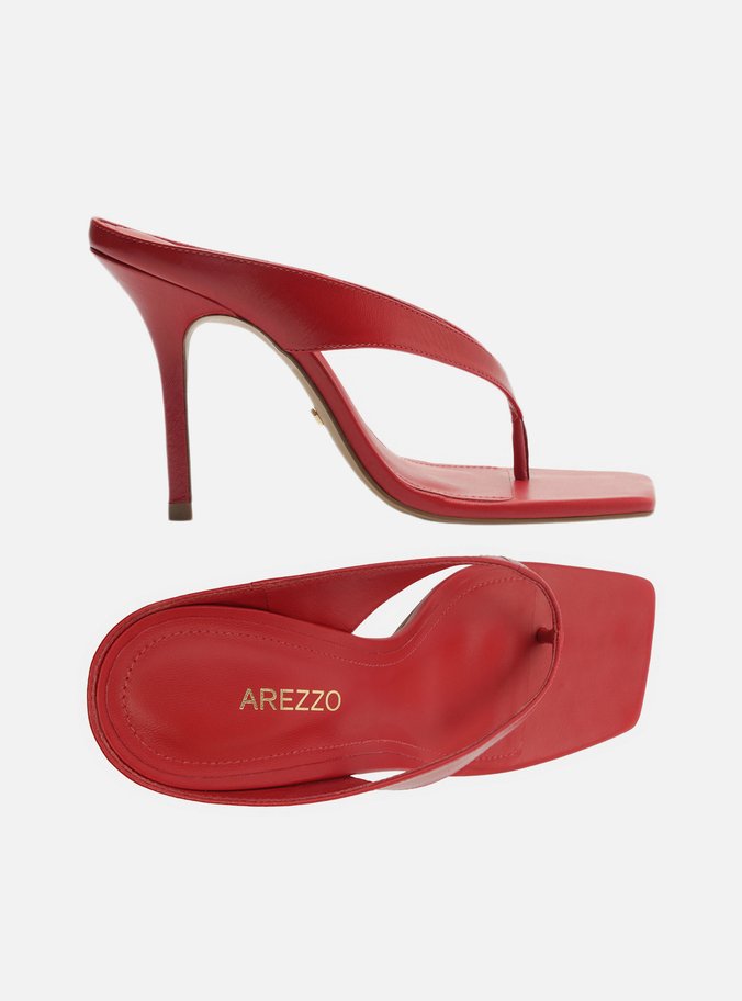 Tamanco Vermelho Couro Salto Alto Thong