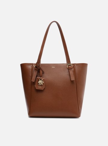 Bolsa Tote Marrom Couro Média Metal Flor