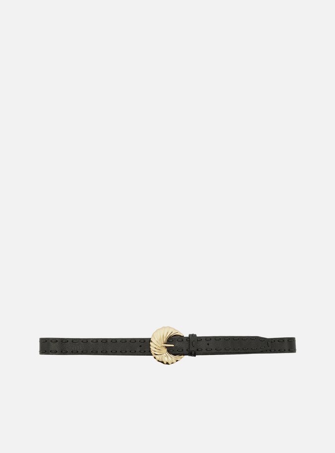 Cinto Preto Couro Fivela Dourada