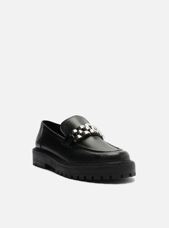 Mocassim Preto Couro Tratorado Metal
