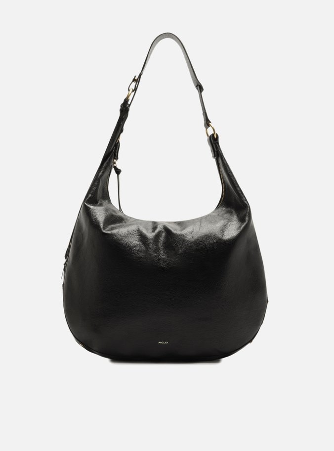Bolsa Hobo Preta Couro Grande Franjas