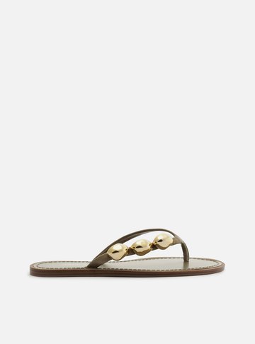 Rasteira Verde Couro Flip Flop Metais