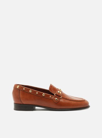 Mocassim Marrom Couro Tira Tachas