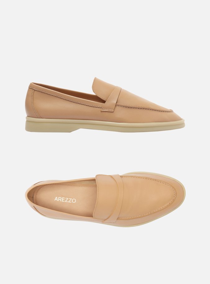 Mocassim Nude Couro Tira Detalhe