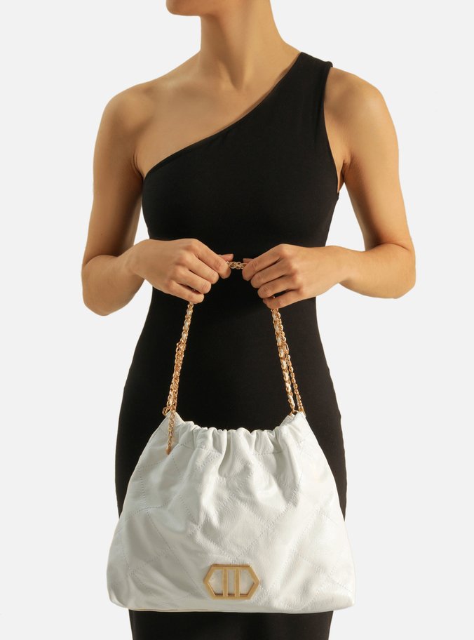 Bolsa Hobo Branca Couro Esther Grande