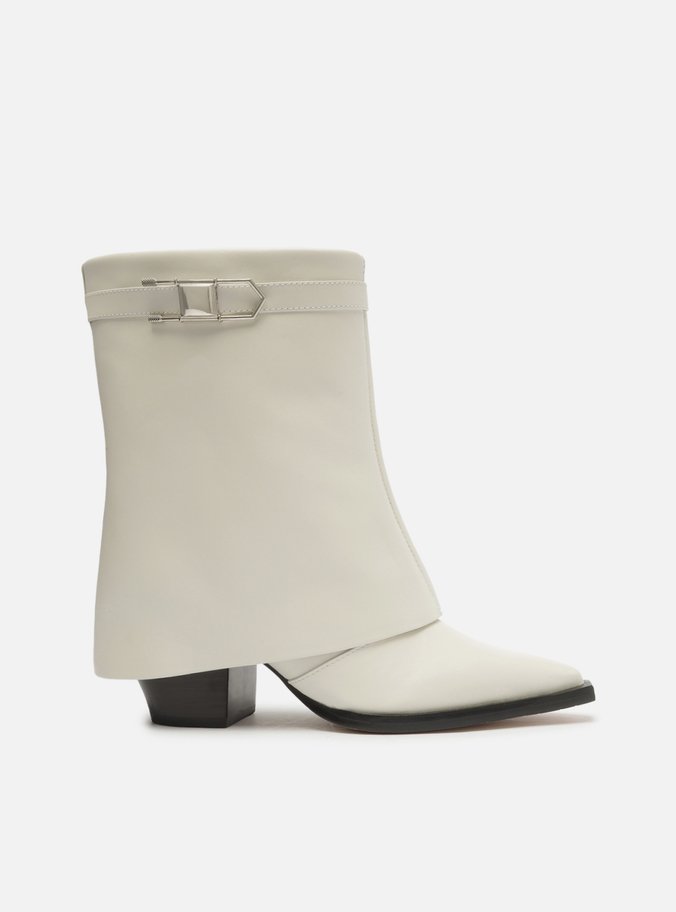 Bota Branca Couro Cano Médio Western Polaina