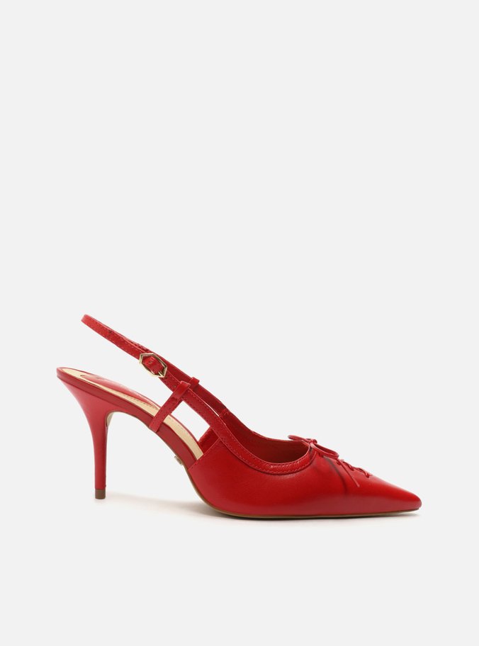 Scarpin Vermelho Couro Bico Fino Slingback
