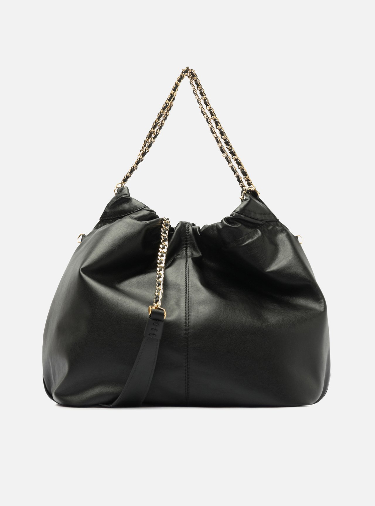 Bolsa Hobo Preta Couro Grande Amarração Corrente — foto 3
