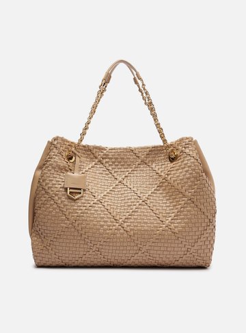 Bolsa Shopping Bege Couro Tressê Cruzado Grande