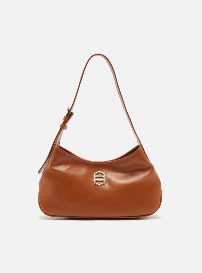 Bolsa Shoulder Marrom Couro Média Metais Dourados