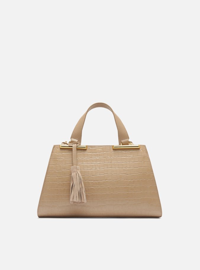 Bolsa Tote Bege Couro Croco Média Barbicacho