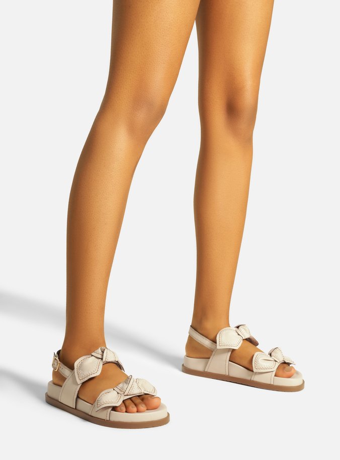 Sandália Rasteira Branca Couro Flatform Laços