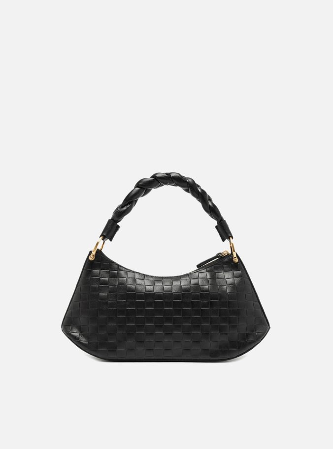 Bolsa Tiracolo Preta Couro Tressê Média