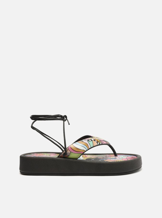 Sandália Preta Estampa Flatform Sunny Brizza Triya