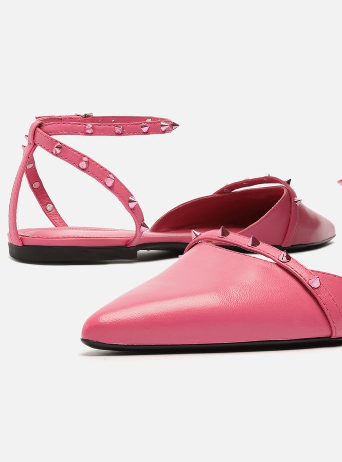Sapatilha Rosa Couro Bico Fino Spikes