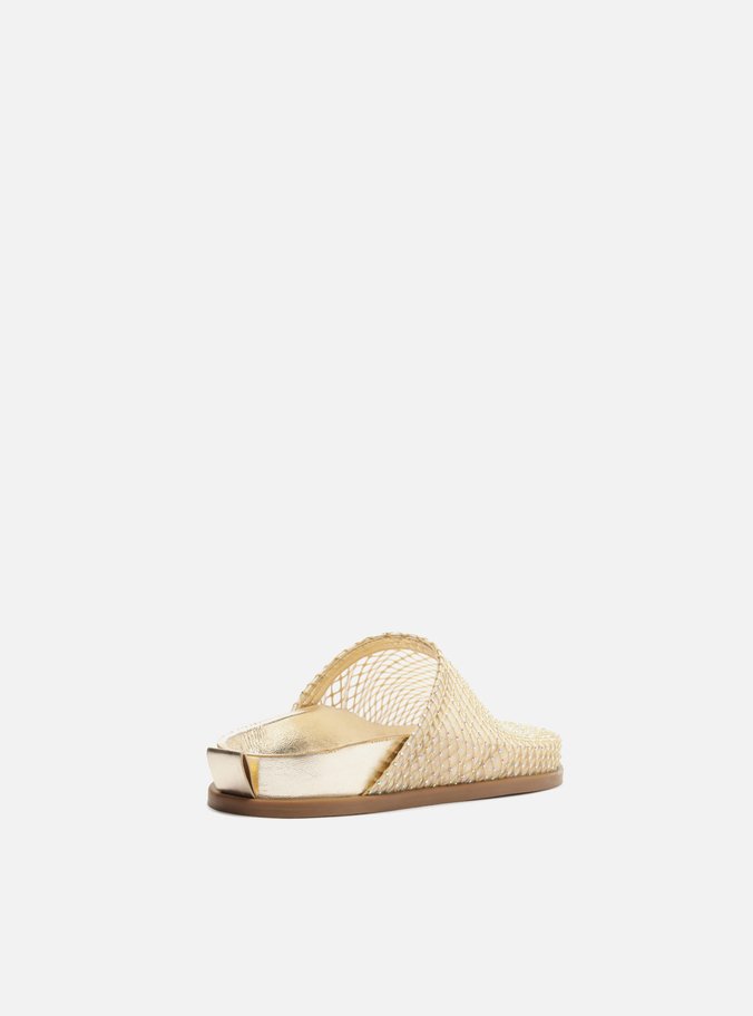 Clog Sabot Tela Natural Dourada