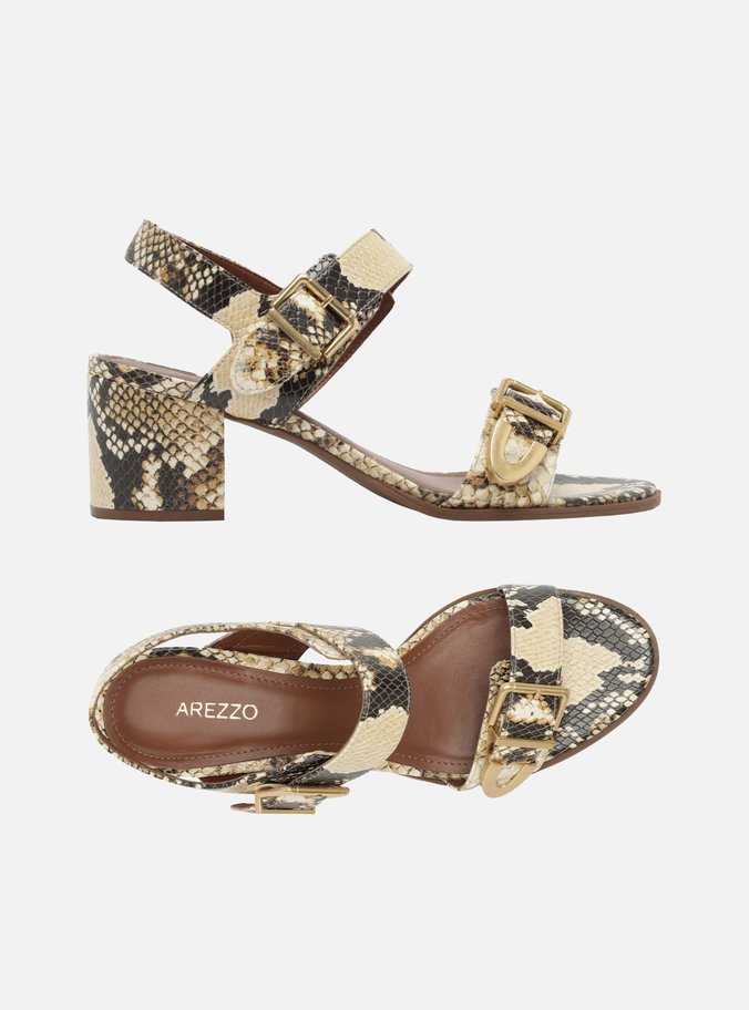 Sandália Animal Print Bloco Tiras Fivelas