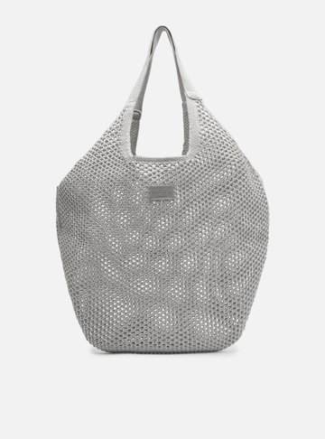 Bolsa Shopping Prata Crochê Mayra Glam Grande