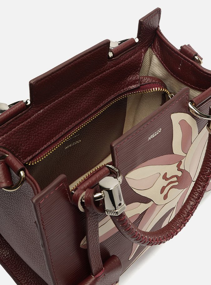 Bolsa Tote Vermelha Couro Abraccio Média Flor