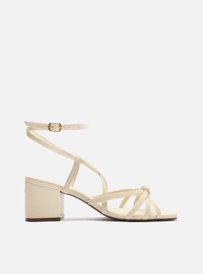 Sandália Off-White Bloco Bico Quadrado Tiras Nó