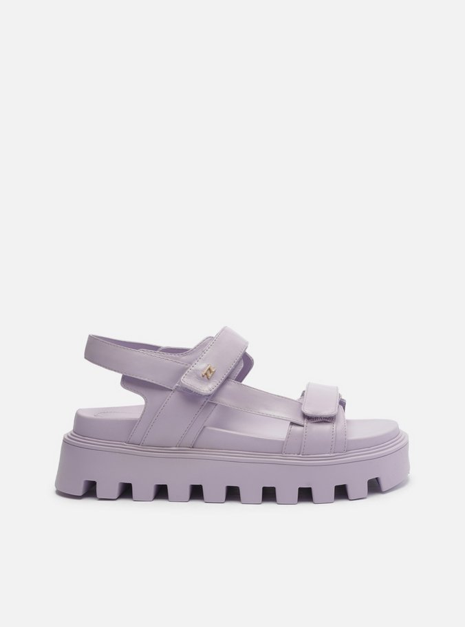 Sandália Papete Lilás Couro Flatform Tratorada