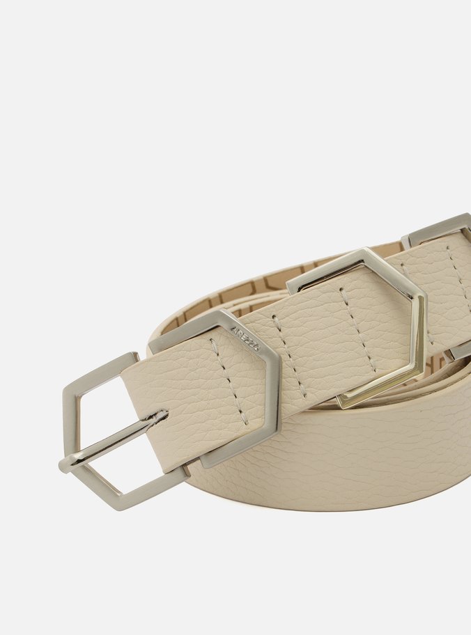 Cinto Off-White Couro Médio Fivelas Geométricas