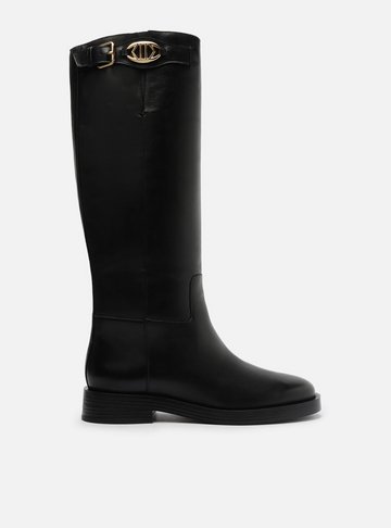 Bota Preta Couro Cano Longo Montaria Metal