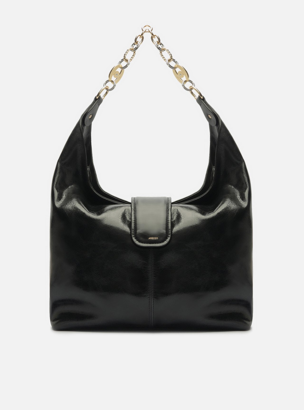 Bolsa Hobo Preta Couro Grande Corrente Elos — foto 1