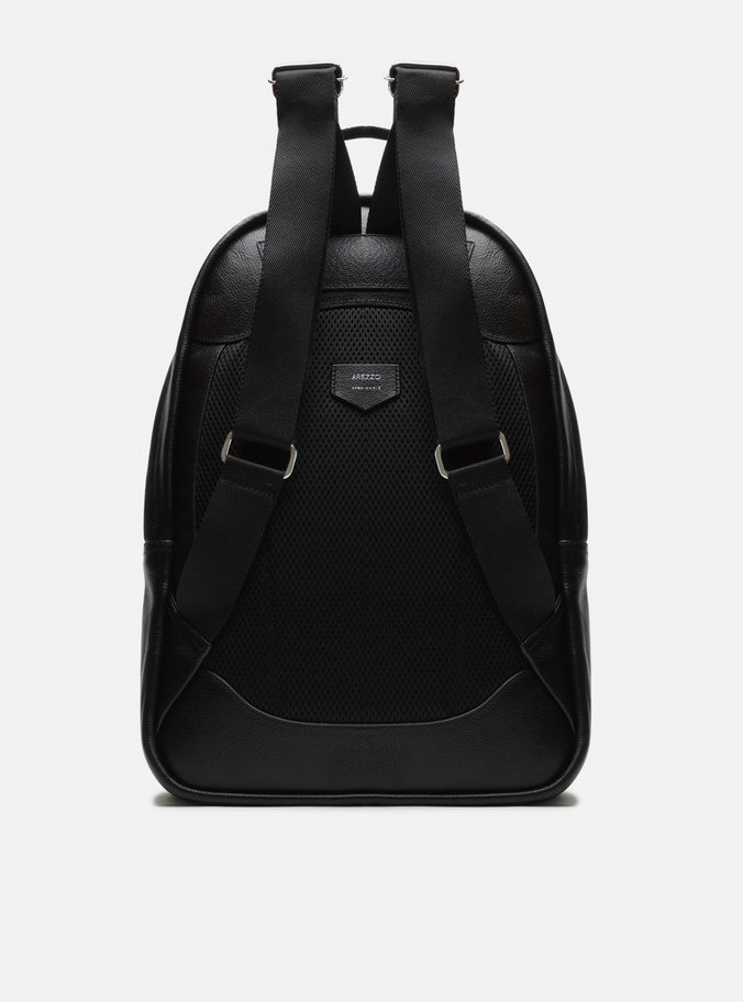 Mochila Preta Couro Grande Bolso Frontal