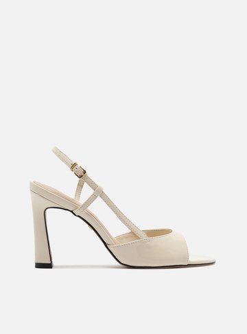 Sandália Branca Verniz Salto Médio Slingback