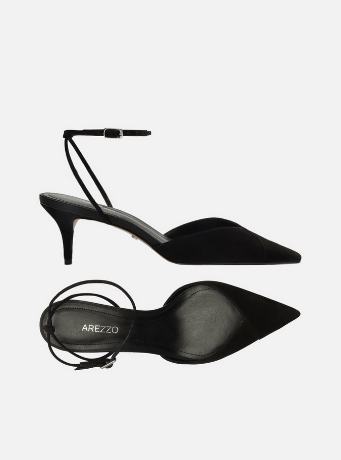 Scarpin Preto Nobuck Salto Kitten Aberto