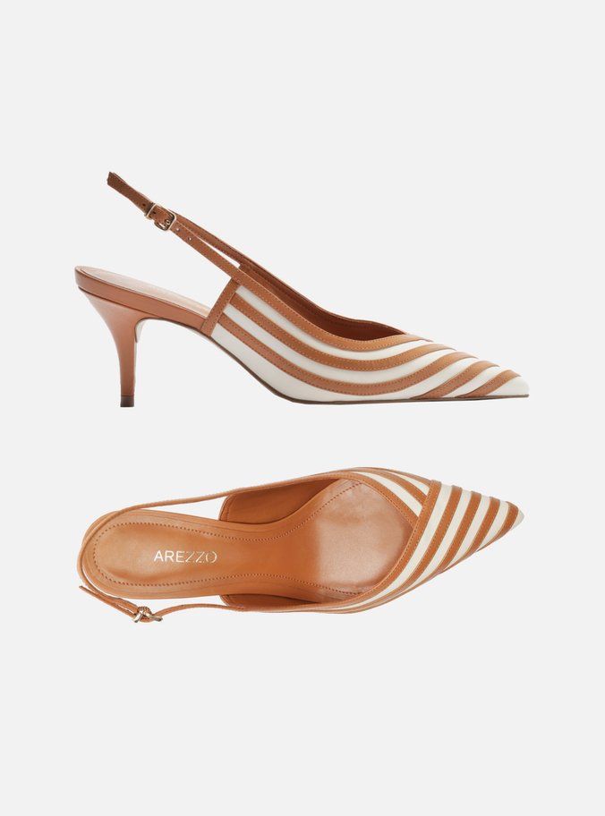 Scarpin Marrom Bicolor Salto Kitten Slingback