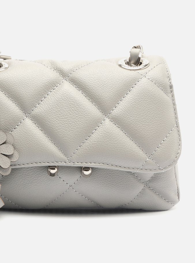 Bolsa Tiracolo Cinza Couro Mizz Pequena Flor