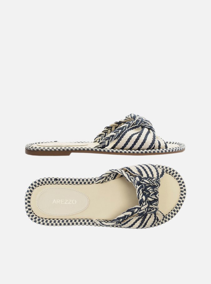 Rasteira Tecido Cru Flat Tira Única Azul