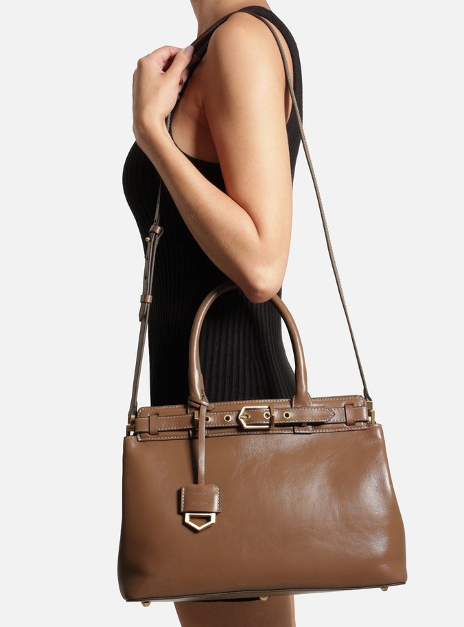 Bolsa Tote Marrom Couro Grande Bag Charm Victória