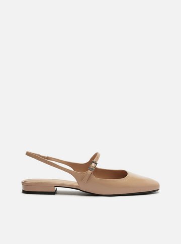 Sapatilha Boneca Bege Couro Slingback Classic