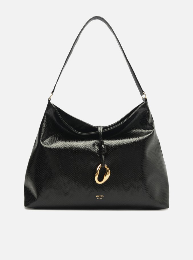 Bolsa Tiracolo Envernizada Preta Grande