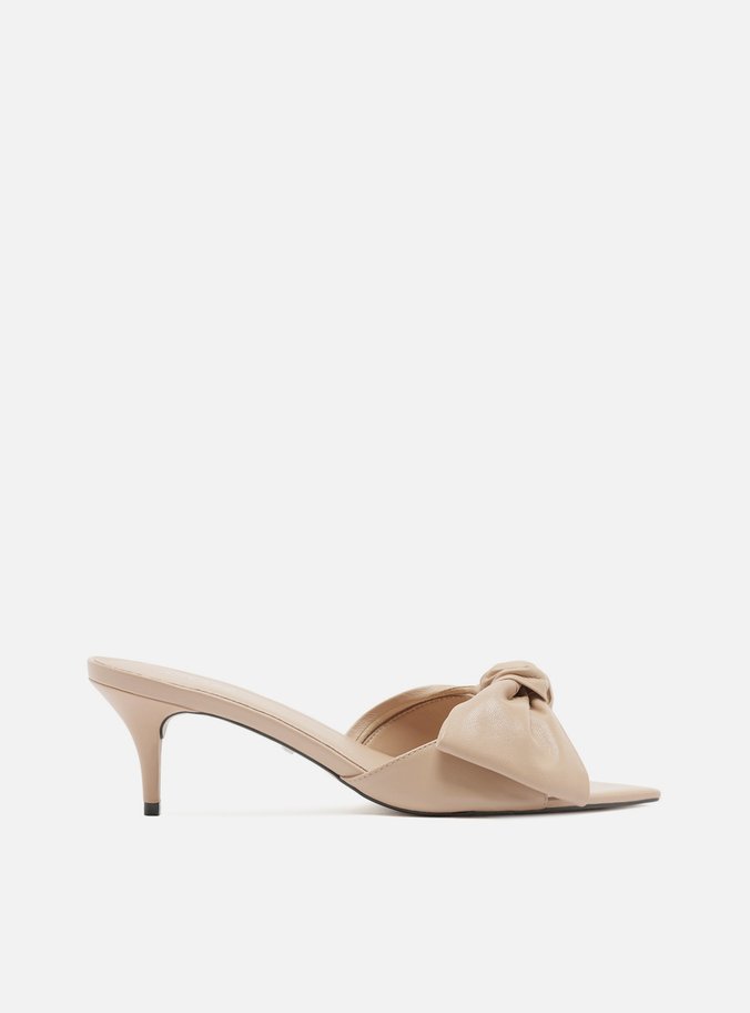 Mule Nude Couro Salto Fino Maxi Laço